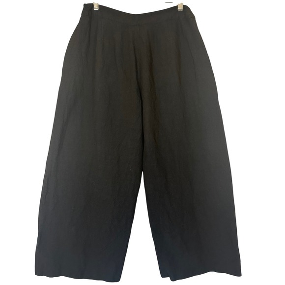 Eileen Fisher Black Linen Blend Wide Leg Crop Pants Sz L 30x23.5 Luxury Capsule - Picture 2 of 16